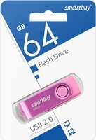 USB флеш накопитель 64 Gb SmartBuy Twist Pink пластик-металл-поворотная- SB064GB2TWP