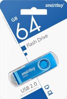 USB флеш накопитель 64 Gb SmartBuy Twist Blue пластик-металл-поворотная- SB064GB2TWB