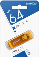 USB флеш накопитель 64 Gb SmartBuy Twist Yellow пластик-металл-поворотная- SB064GB2TWY