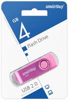 USB флеш накопитель 4 Gb SmartBuy Twist Pink пластик-металл-поворотная- SB004GB2TWP