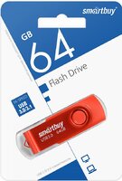 USB флеш накопитель 64 Gb SmartBuy Twist Red USB 3.0 пластик-металл-поворотная-R-W 70-40Mb-SB064GB3TWR