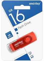 USB флеш накопитель 16 Gb SmartBuy Twist Red USB 3.0 пластик-металл-поворотная-R-W 70-40Mb-SB016GB3TWR